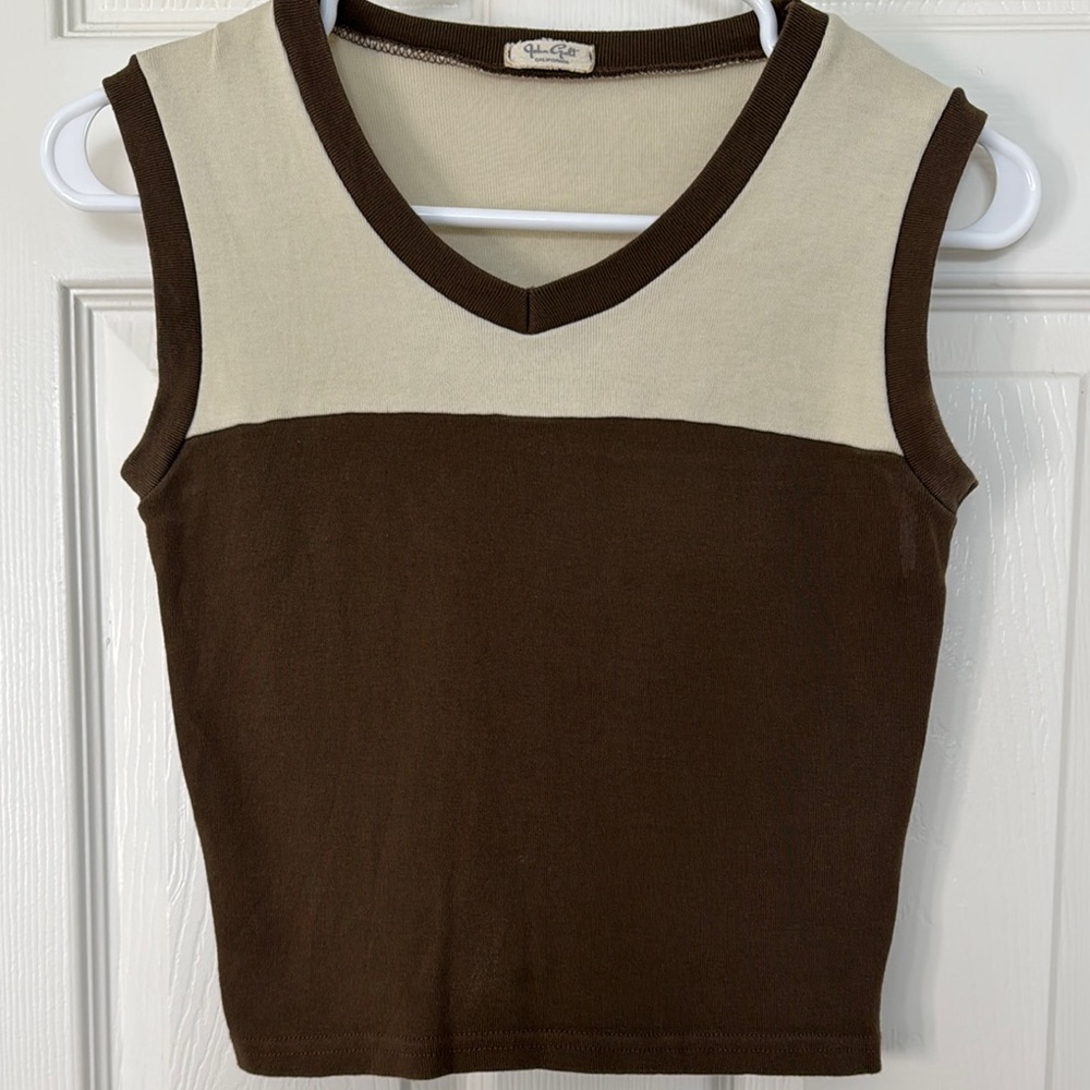 Brandy Melville, John Galt Classic Brown and Cream Sleeveless Top